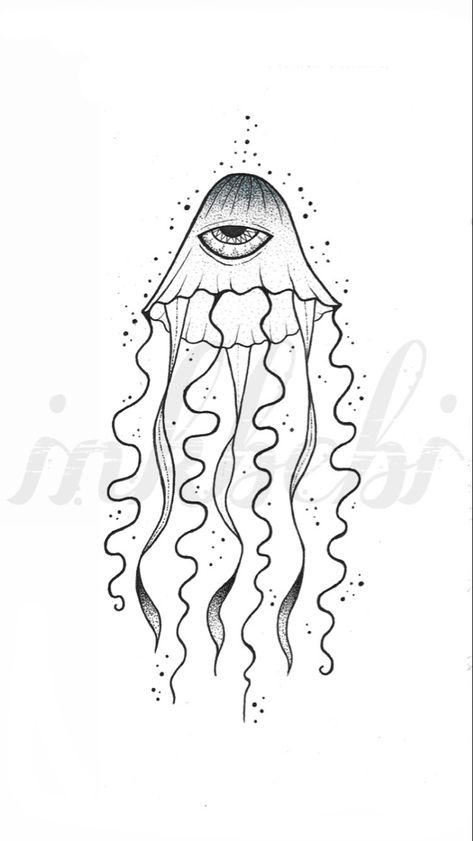 Trippy Jellyfish Drawing, Spooky Jellyfish, Creepy Jellyfish, Simple Jellyfish Tattoo, Big Jellyfish, Jellyfish Tattoo Design, Babe Tattoo, Tattoo Sea, Jellyfish Drawing