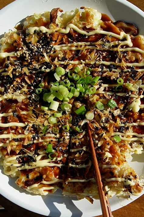 Okonomiyaki Recipe Vegetarian, Asian Egg Pancake, Japanese Okazuya Recipes, Cabbage Pancakes Okonomiyaki Sauce, Japanese Cabbage Pancake Recipe, Cabbage Pancake Japanese, Japanese Okonomiyaki Recipe, Japanese Cabbage Pancake, Okonomiyaki Vegetarian