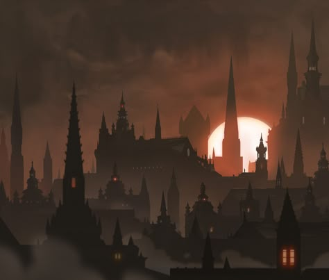 Gothic Architecture Concept Art, Yharnam City Art, Gothic Steampunk Art, Gothic Landscape Art, Gothic City Concept Art, Fantasy City Skyline, Bloodborne Landscape, Bloodborne City, Bloodborne Architecture