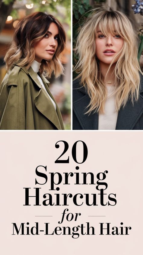 Get inspired with 20 trendy spring haircuts for mid-length hair 2025! 🌿 From soft balayage waves to textured shags with bangs, these fresh styles bring volume, movement, and effortless elegance. Perfect for a stylish seasonal refresh—find your next haircut now! Haircuts For Mid Length Hair, Shags With Bangs, Layered Wavy Bob, Hair 2025, Soft Balayage, Spring Haircuts, Medium Curls, Medium Bob, Wavy Bob