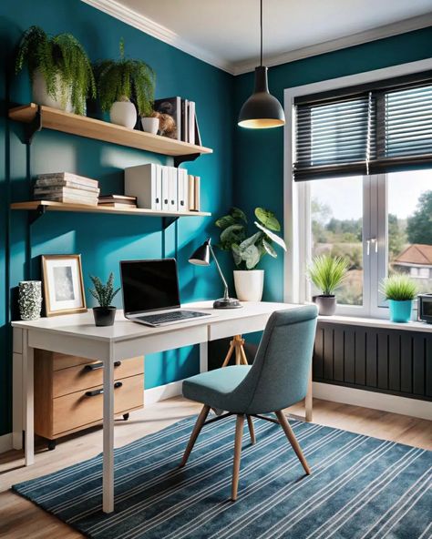 Modern home office corner decor with soft colors #homedecor #homeideas #home #interiordesign #interiordesignideas #modernhouse #modernhomes Teal Home Office Ideas, Teal Office Ideas, Teal Office Decor Ideas, Home Office Teal, Office Corner Decor, Teal Home Office, Teal Office Decor, Teal Office, Home Office Corner