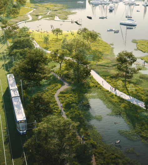 The new city park on Strandeiland, DELVA Landscape Architects + Municipality of Amsterdam + Sweco – Beta Architecture Underwater Plants, Wetland Park, Eco City, Landscape Concept, River Park, Urban Nature, Landscape Architects, Green City, City Park