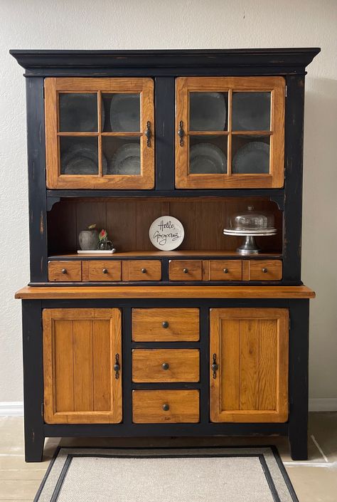 SOLD....this was a custom design order.  This hutch is for sale  https://theopenedcocoon.etsy.com/listing/1256263980 Navy China Hutch, Western China Cabinet, Black Dining Hutch, Black Hutch Farmhouse, Modern Farmhouse China Cabinet, Kitchen Hutch Ideas Farmhouse Style, Redo Hutch Ideas, China Hutch Repurposed Kitchen Cabinets, Black Hutch Makeover