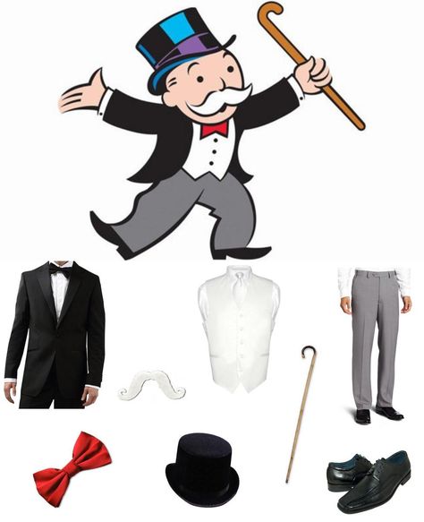 Monopoly Family Costume, Mr Monopoly Costume, Monopoly Man Costume, Monopoly Costume Ideas, Board Game Costume Ideas, Monopoly Costume, Mr Monopoly, Top Hat Costume, Timetable Ideas