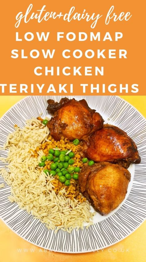 Gluten Dairy Free Low FODMAP Slow Cooker Teriyaki Chicken Thighs — A Balanced Belly Chicken Teriyaki Slow Cooker, Chicken Terriyaki, Low Fodmap Chicken Recipes, Fodmap Slow Cooker, Fodmap Chicken Recipes, Teriyaki Chicken Thighs, Gluten Free Low Fodmap, Acid Reflux Friendly Recipes, Low Fodmap Vegetables