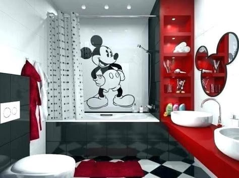 Mickey Bathroom, Mickey Mouse Bathroom, Disney House Ideas, Mickey Mouse Bedroom, Mickey Mouse Room, Disney Themed Rooms, Disney Bathroom, Deco Disney, Disney Bedrooms