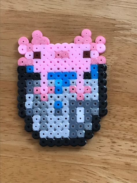 Heres the pattern to an Axolotl in a bucket! Axolotl In A Bucket, Mini Hama Beads, Pixie Art, Modele Pixel Art, Hamma Beads Ideas, Melty Bead Patterns, Easy Perler Beads Ideas, Hamma Beads, Fuse Bead Patterns