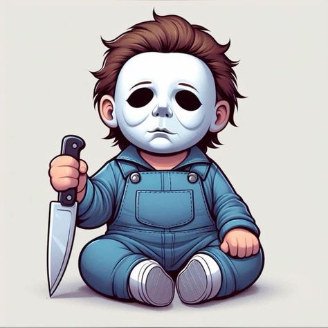 Chibi Michael Myers, Baby Michael Myers, Baby Horror Characters, Horror Cartoon, Halloween Wallpaper Cute, Cricut Hacks, Horror Artwork, Horror Movie Art, Michael Myers Halloween