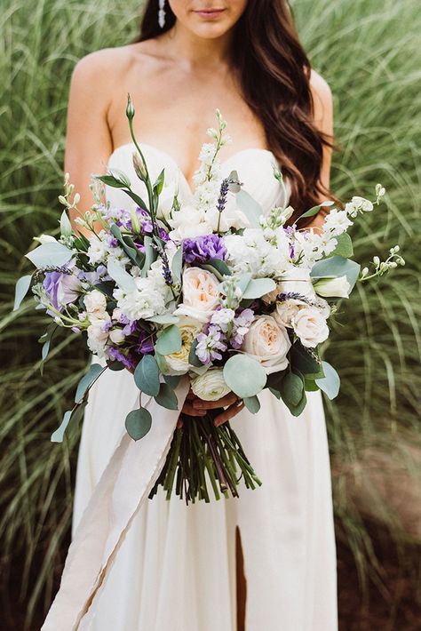 Lavender Fall Bouquet, White Bouquet With Lavender Accents, Lavender Rustic Wedding Decor, Early Summer Wedding Flowers, Plum Wedding Dress, Wedding Bouquets Lavender, Lavender And Sage Wedding, Lavender Flower Wedding, Lavanda Wedding