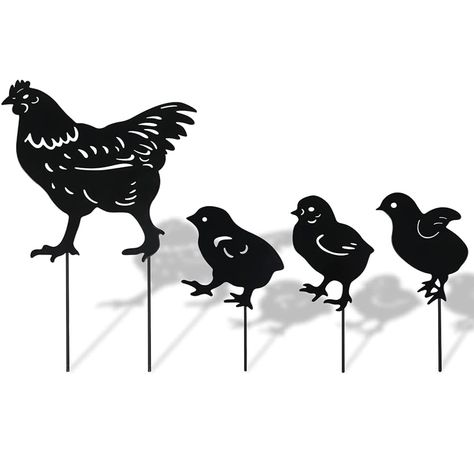 (Promoted) INCAUCA 4Pcs Metal Chicken Garden Stakes, Decorative Hen and Chicks Yard Stakes, Metal Animal Yard Decor, Chicken Art Silhouette Statue for Lawn Patio Gazon Outdoor Ornament (As an Amazon Associate I earn from qualifying purchases) #gardenart Metal Chicken, Decorative Garden Stakes, Chicken Garden, Chicken Art, Hens And Chicks, Animal Silhouette, Outdoor Backyard, Garden Stakes, Garden Statues