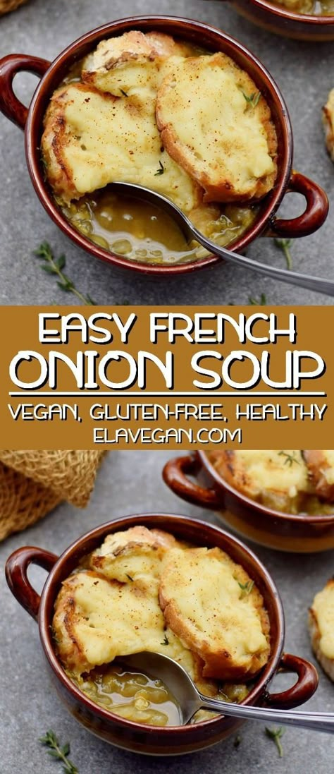 Onion Soup Easy, Easy French Onion Soup Recipe, Easy French Onion Soup, Vegan French Onion Soup, Onion Soup Recipe, Vegan French, Plant Based Soups, French Onion Soup Recipe, Onion Soup Recipes