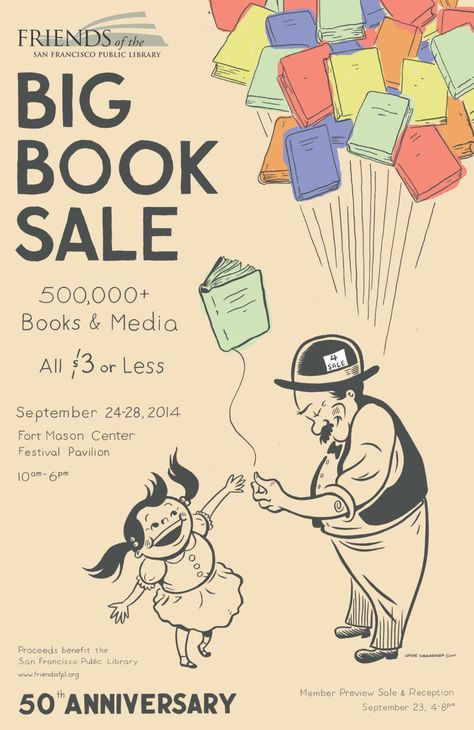 "I was commissioned to do these posters by the Friends of the San Francisco Public Library for three consecutive Big Book Sales fundraisers, starting with the 50th annual sale.  The posters were done as a trilogy, over a period of 18 months, telling a little story of a girl and her adventures through reading, finally meeting another like-minded little girl on another planet.  The first poster in the series won the  California Library Association's PR Excellence Award in the print category.  You get all three posters, which measure 11 x 17\" and are offset printed on high-quality heavy paper.  Being from what remains of my personal stash, there are no pin holes or tape marks. Mint. These posters went up on phone poles and in local shop windows to advertise an upcoming event, therefore are \ Book Sale Poster, Friends Of The Library, Book Event, Library Posters, Club Poster, Shop Windows, Annual Sale, Hood River, Excellence Award