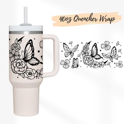 2 Designs 40oz Quencher Stanley tumbler wrap Boho Line Art Flower Butterfly | 40 oz SVG Cute Floral | 40oz SVG Cricut Silhouette Template Stanley Cup Wrap Svg, Free Tumbler Wrap Svg Files For Cricut, Tumbler Svg Free, 40 Oz Tumbler Wraps, 40oz Tumbler Ideas, Popular Tumbler Designs, Stanley Ideas, Boho Line Art, Tumbler Wrap Svg