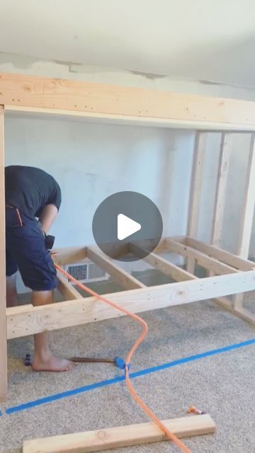 Coral - Marine Collagen on Instagram: "DIY built in bunk beds are almost done!" Decorating Bunk Beds, Floating Bunk Beds Diy, Box Room Bunk Bed Ideas, Diy Bunk Bed House, Built In Bunks 8 Ft Ceiling, Custom Platform Bed, Bunk Bed Kids Room Ideas, Girls Room With Bunk Beds Decor, Bunk Bed Slide Diy