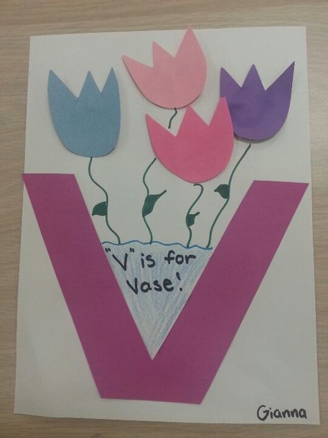 "V" is for Vase! V Is For Vase, Letter V Crafts, Crafts For Kindergarten, Prek Activities, Alphabet Crafts Preschool, Abc Crafts, Alphabet Letter Crafts, Letter Craft, Easy Toddler Crafts