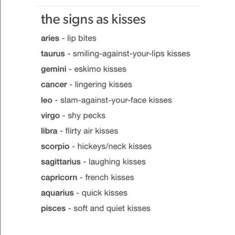 What's your type of kiss Drawing Kissing, Capricorn Aries, Scorpio Capricorn, Pisces Scorpio, Capricorn Leo, Capricorn Facts, Zodiac Sign Traits, Zodiac Stuff, Zodiac Personalities