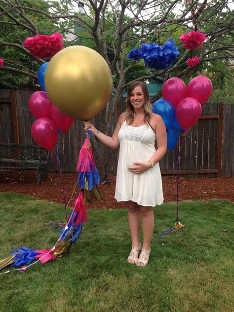 GOLD Gender Reveal Balloon Reveal Party Balloon Pop by PomJoyFun Balloon With Tassels, Gender Party Ideas, Twins Gender Reveal, Tassel Ideas, Gender Reveal Box, Bow Gender Reveal, Giant Balloon, Balloon Tassel, Blue Confetti