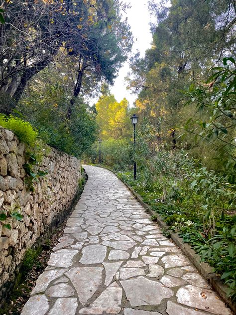 Natural Stone Pathway, Natural Stone Walkway, Italian Steakhouse, Rock Walkway, Hillside Cottage, Rock Path, Site Plan Design, Greek Garden, Greek Villa