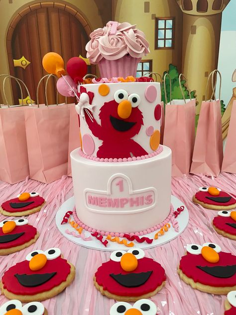 Elmo’s World First Birthday, Elmo Birthday Party Girl Cake, Elmo’s World Birthday Cake, 2nd Birthday Sesame Street Girl, Elmo First Birthday Cake, Elmo's World Birthday Party Ideas, Elmo Second Birthday Girl, Elmo Themed 2nd Birthday Party, Elmos World First Birthday