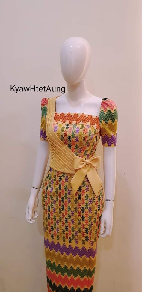 Crd Indian Designer Suits Party Wear, Kachin Dress, Myanmar Outfit, Tenun Lurik, Burmese Dress, Myanmar Fashion, Myanmar Clothes, Burmese Clothing, Origami Fashion