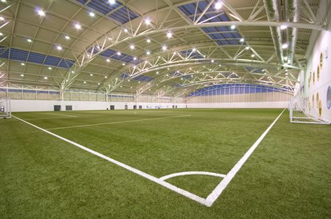 Indoor football pitch - one of the first of its kind in the UK - a 3rd-generation full-sized indoor football pitch Indoor Soccer Field, Rugby Pitch, Ground School, Indoor Football, Home Gym Exercises, Football Pitch, Sports Arena, Indoor Soccer, Sports Room