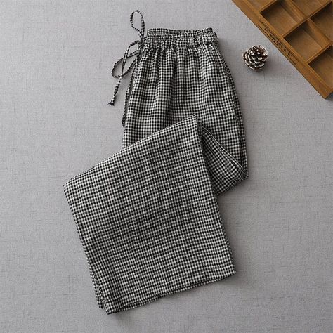 Details: Gender: Women Item Type: Pants Material: Cotton & Linen Season: Spring, Summer, Autumn Pattern: Plaid Style: Casual, Loose, Retro Waist Type: Elastic Waist Size: M Waist: 70.00–79.00 cm/ 27.56–31.10 " Length: 87.00 cm/ 34.25 " Hip: 105.00 cm/ 41.34 " Size: L Waist: 75.00–87.00 cm/ 29.53–34.25 " Length: 88. Plaid Pull On Pants, Gingham Linen Pants, Linen Pant Pattern, Wide Leg Plaid Pants, Cotton Wide Leg Pants, Autumn Pattern, High Waist Wide Leg Pants, Wide Leg Linen Pants, Plaid Fashion