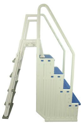 MAIN ACCESS 200100T Above Ground Swimming Pool Smart Step and Ladder System - $268.99 | PicClick Intex Pool Ladder Ideas, Step Up Deck To Above Ground Pool, Diy Pool Ladders For Above Ground Pools, Above Ground Pool Jumping Platform, Wooden Stairs For Above Ground Pool, Intex Pool Ladder, Pool Ladders, Above Ground Pool Ladders, Swimming Pool Steps