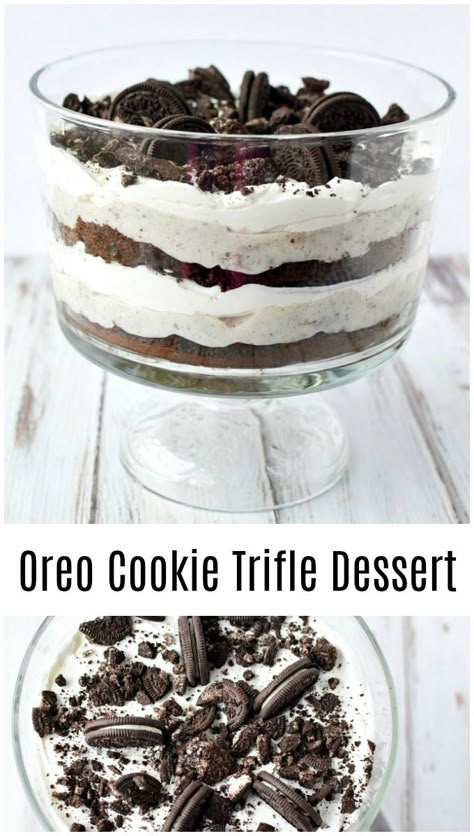 Oreo Cookie Trifle Dessert Recipe Cookie Trifle, Oreo Brownie Trifle, Oreo Trifle, Brownie Oreo, Trifle Bowl Recipes, Trifle Dessert Recipes, Oreo Pudding, Brownie Trifle, Trifle Recipes