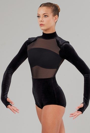 Bodysuit Dance Costume, Velvet Leotard, Hedda Gabler, Team Costumes, Leotard Dress, Solo Costume, Back Skirt, Sheer Bodysuit, Long Gloves