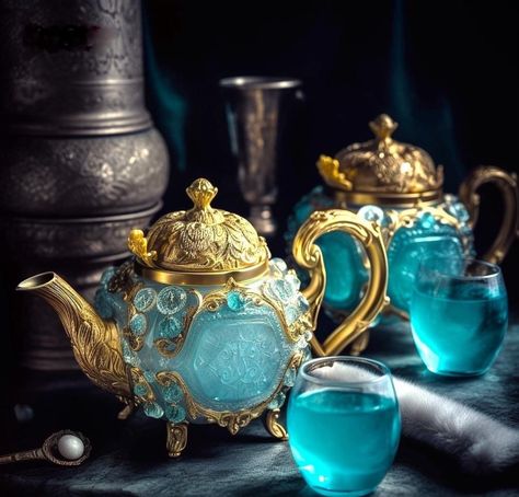 Blue Tea Set, Magical Fashion, Witch Sisters, China Crockery, Unique Tea Cups, Teapot Cookies, Tea Pots Art, Perfume Art, Blue Tea