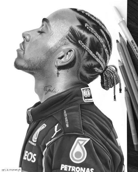 Lewis Hamilton Sketch, F1 Drawing Ideas, Lewis Hamilton Drawing, Formula 1 Drawing, Lewis Hamilton Art, Braids Man, F1 Drawing, Formula One Poster, Drawing Cartoon Characters Sketches