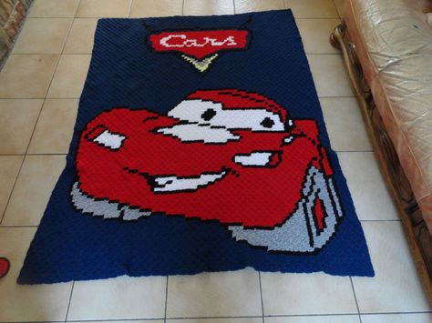 Crochet Cars, Crochet Rugs, Graph Crochet, Crochet Car, Cot Sheets, C2c Crochet, Crochet Rug, Lightning Mcqueen, Disney Cars