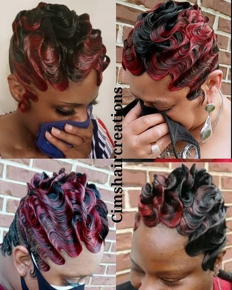 CimshairCreations (@cimshairscreations) • Instagram photos and videos Hair Crunches, Pixie Cut With Curls, Finger Waves Long Hair, Short Pixie Cut Styles, Short Finger Waves, Finger Waves Natural Hair, Waves Natural Hair, Black Hair Quick Weave, 2023 Pixie