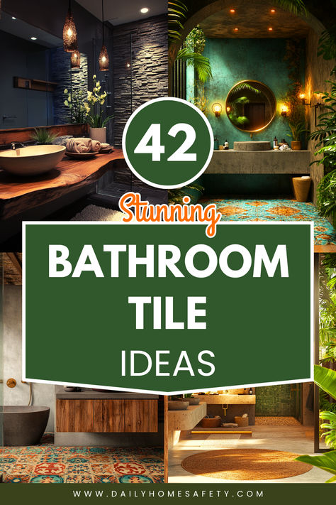 Transform your bathroom with these 42 stunning tile ideas! From modern to classic, these designs will inspire your next renovation project. Beautiful Shower Tile, Statement Tile Bathroom, Decorative Shower Tile, Boho Tile Bathroom, Bathroom Highlighter Tiles Ideas, Tiles Design For Floor, Beautiful Tile Bathroom, Glass Tile Bathroom, Green Subway Tile