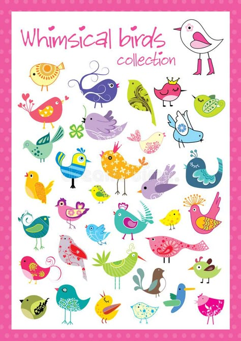 Whimsical birds collection stock vector. Illustration of card - 15390208 How To Draw Whimsical Animals, Whimsy Art Animals, Whimsical Art Animals, Whimsical Art Illustrations, Zentangle Birds, Cute Bird Illustration, Whimsical Images, Bird Doodle, Whimsical Birds