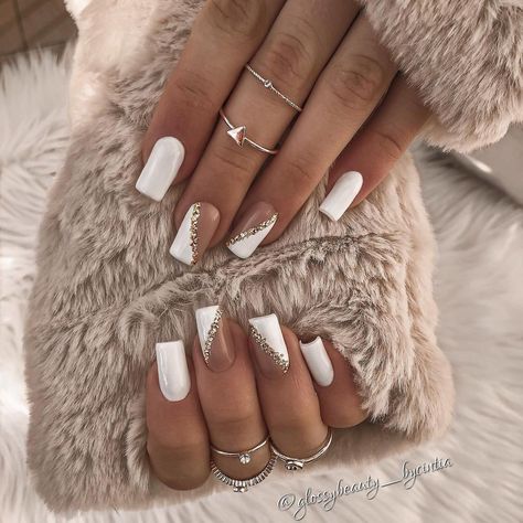 Nails Acrylic Almond, Elegant Touch Nails, Nails Acrylic Coffin, Graduation Nails, Simple Gel Nails, White Acrylic Nails, Simple Acrylic Nails, Work Nails, Nails Square