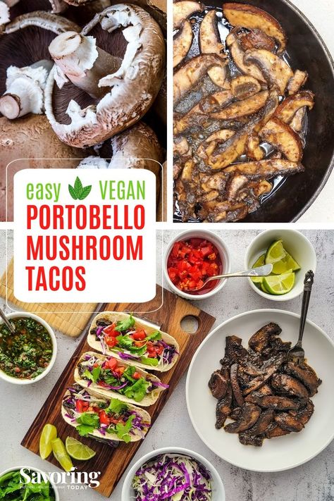 New Year got you trying new things? Throw this recipe for vegan portobello mushroom tacos into the mix. Big bold savory and smoky flavors, meaty giant portobellos, and all of the fixings that go along with mind blowing tacos. Vegan Portabella Mushroom Recipes, Portabella Mushroom Tacos, Portobello Mushroom Tacos, Portobello Mushroom Taco Recipes, Mushroom Tacos Vegetarian, Portobello Tacos Vegan, Portobello Tacos, Vegan Oyster Mushroom Tacos, Keto Diet For Vegetarians