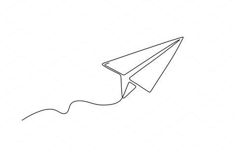 One line paper plane. Abstract by Valerie Bodnar on @creativemarket Paper Plane Sketch, Paperplanes Drawing, Paper Airplane Drawing, Airplane Doodle, Paper Aeroplane, Airplane Drawing, Line Paper, Cool Small Tattoos, Purple Wallpaper Iphone