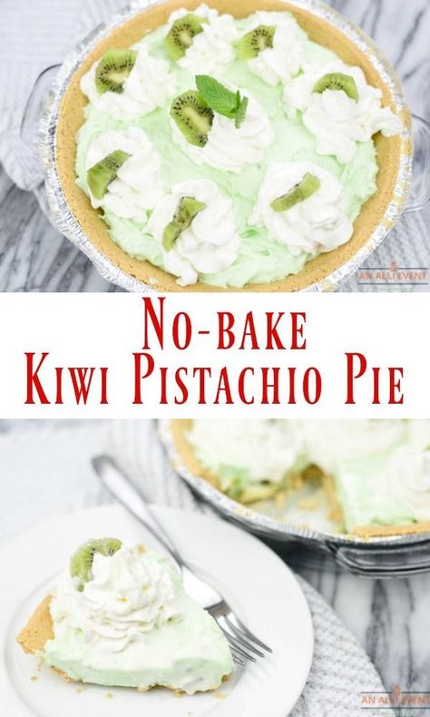 I enjoy baking cakes, but once I begin yearning for spring, I’m all about easy, chilled pies like this simple No Bake Kiwi Pistachio Pie.… Kiwi Pie Recipe, Kiwi Recipes Dessert, Kiwi Pie, Kiwi Dessert, Pistachio Filling, Pistachio Pie, Kiwi Recipes, Milk Dessert, Easter Brunch Food