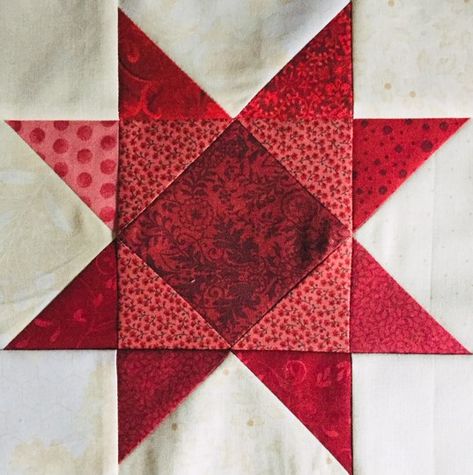 red and cream square in a square sawtooth star quilt block Diamond Star Quilt Block, Sawtooth Quilt Block Pattern, Scrappy Sawtooth Star Quilt, Sawtooth Star Quilts, Star Quilt Blocks Pattern Free, Quilt Star Blocks, Sawtooth Quilt Block, Sawtooth Star Quilt Block, Square In A Square Quilt