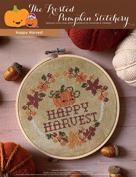 Pumpkin Cross Stitch Patterns, Autumn Cross Stitch Patterns, Cross Stitch Pattern Maker, Pumpkin Cross Stitch, Fall Cross Stitch, Happy Harvest, Halloween Cross Stitches, Dmc Embroidery Floss, Cute Cross Stitch