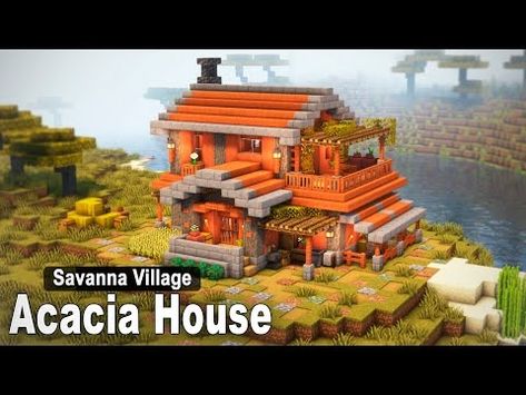 Savannah House Minecraft, Minecraft Acacia House Ideas, Acacia Minecraft House, Minecraft Savannah Build, Minecraft Acacia House, Minecraft Savanna House, Minecraft Acacia, Savanna Tree, Savannah Houses