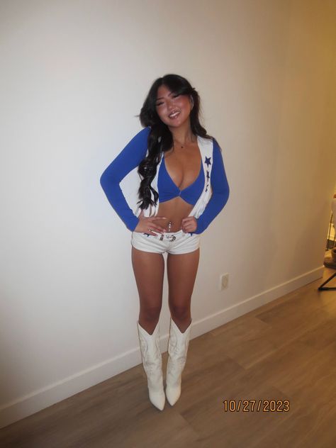 Diy last minute Dallas cowboy cheerleader halloween costume Halloween Costume Dallas Cowboy Cheerleader, Dallas Cowboy Cheerleader Halloween Costume Women, Dallas Cowgirl Costume, Tana Mongeau Halloween Costume, Hot Costumes Halloween For Women, Cowboy Cheerleaders Costume, Dallas Cheerleader Costume, Dallas Cowgirl Halloween Costume, Twisted Tea Halloween Costume