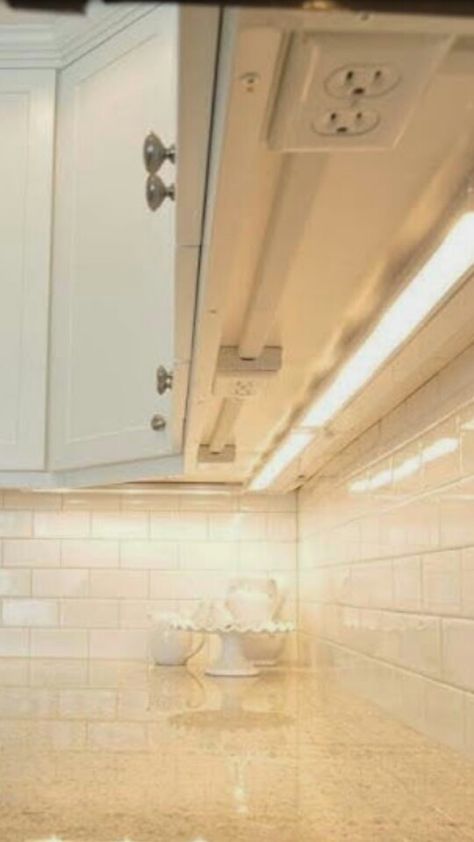 Install outlets under cabinets to avoid ruining the tile back splash Outlets Under Cabinets, Under Cabinet Outlets, Hidden Outlets, Cabinet Outlet, Kitchen Outlets, Natural Wood Kitchen, Easy Home Improvement, Wood Kitchen Cabinets, Kitchen Remodeling Projects