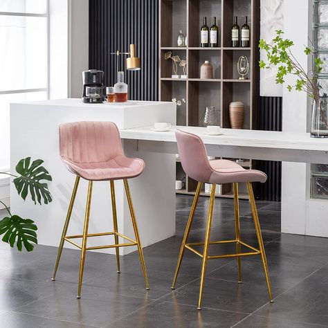 Pink Bar Chairs, Pink High Chair, Bar Stools For Kitchen, Pink Bar Stools, Gold Bar Stools, Stools For Kitchen, Starter House, Modern Apartment Living Room, Island Chairs