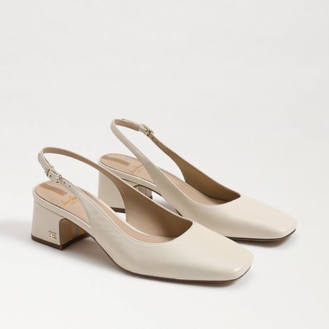 Square Toe Slingbacks, Slingback Low Heels, Summer Work Shoes, Ivory Heels, Summer Heels, Square Toe Heels, Womens Summer Shoes, Shoe Inspo, Women's Heels