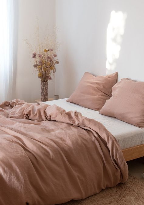 Dusty Rose Duvet Cover, Oatmeal Color Bedding, Dusty Rose Bed, Pink Bedsheet, Blush Bedding, Unique Duvet Covers, Washed Linen Duvet Cover, Linen Comforter, Earthy Bedroom