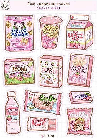 Cute Drawings Kawaii Food Art, Cute Snacks Drawing, Aesthetic Food Stickers, Cute Food Drawings Kawaii, Paper Duck Food, Kawaii Food Drawings, Cute Stickers Printable Kawaii Stamps, Sticker Album Diy, Japanese Food Stickers