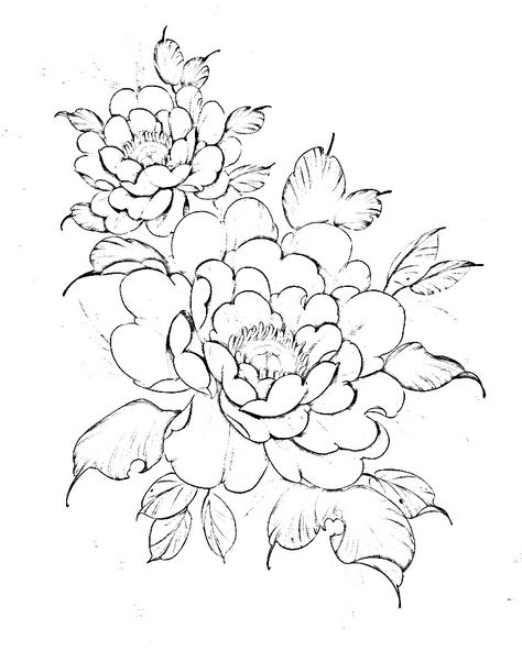 Japanese Peony Flower Tattoo Design, Japanese Tattoo Art Flower, Japanese Peony Drawing, Flor Tattoo, Peony Drawing, Backpiece Tattoo, Japanese Flower Tattoo, Flower Tattoo Drawings, Line Art Flowers