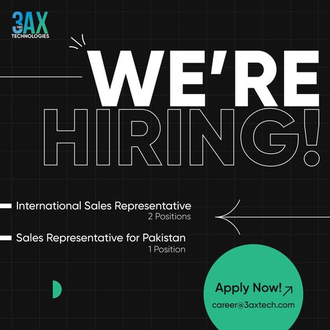 We're hiring!!! Job Title: International Sales Representative Job Title: Sales Representative (Pakistan) Click the link below to apply https://www.linkedin.com/jobs/view/3489020568/ #3AXTechnologies #JobsinKarachi #WeAreHiring #salesjobs Linkedin Hiring Post Design, We Are Hiring Instagram Post, Creative Hiring Post, Job Hiring Poster Creative Marketing, We're Hiring Ig Post, Job Hiring, Jobs Hiring, We Are Hiring, Sales Representative